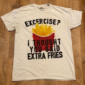 Faded Black "Extra Fries" Graphic Tee White Large ✨ Ironic Humor Retro T-Shirt